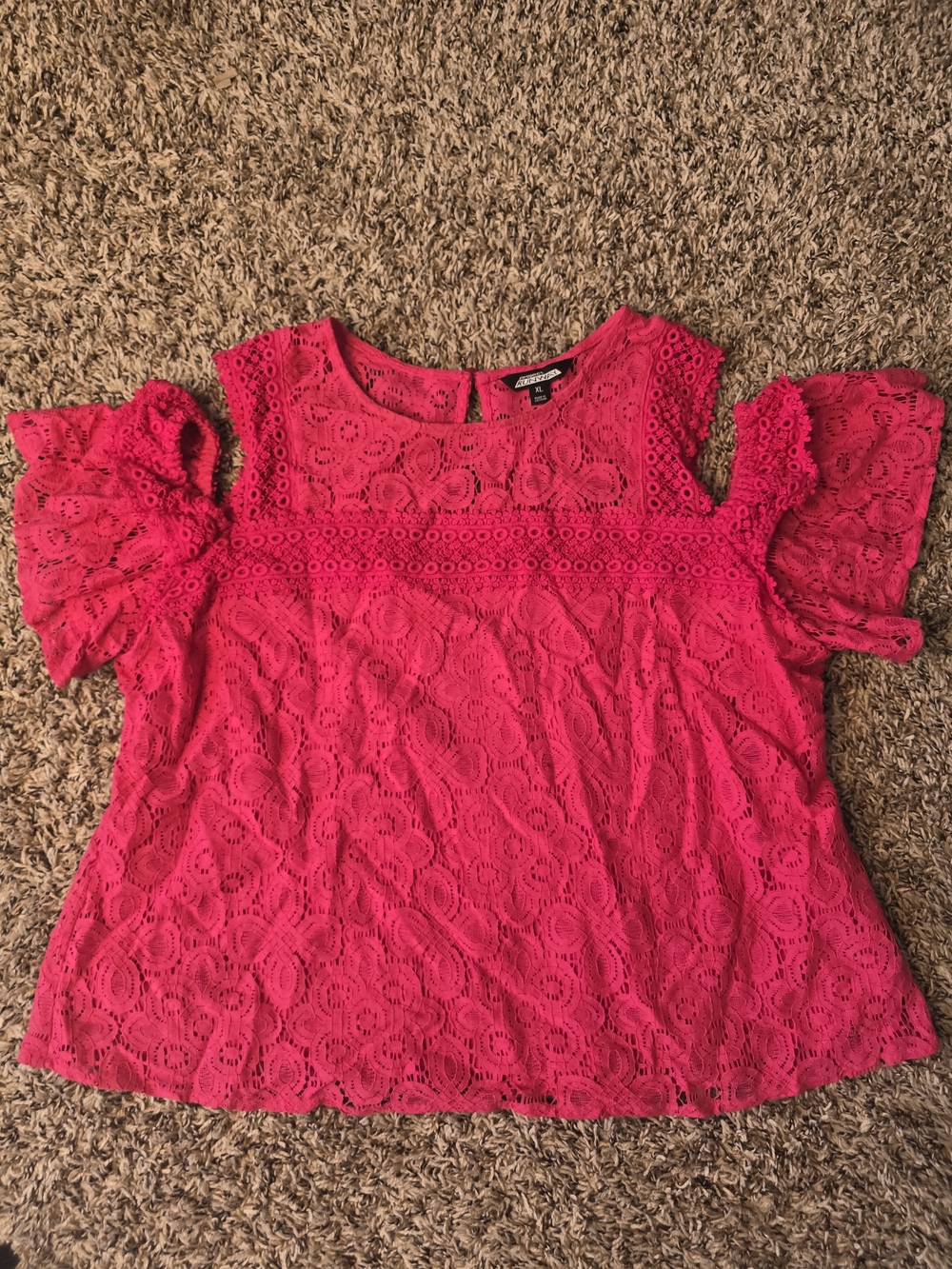 Women’s Lace Cold-Shoulder Blouse in Hot Pink